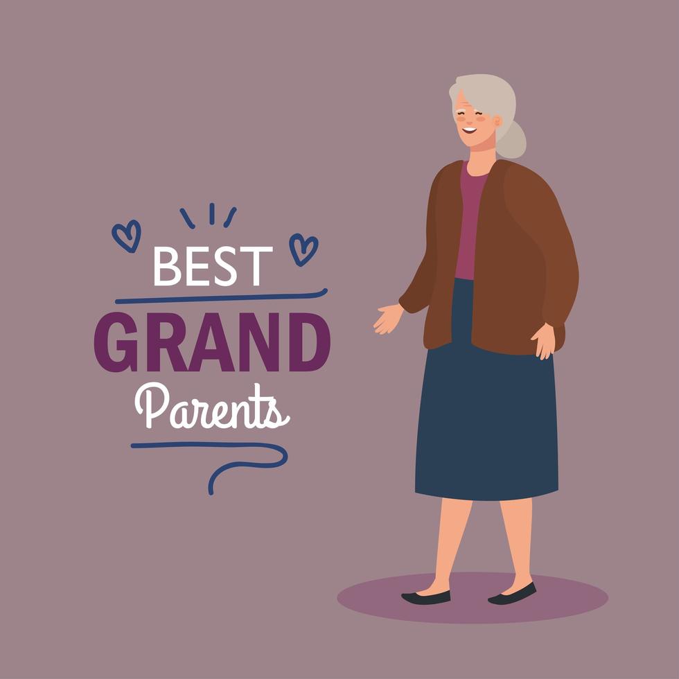 happy grand parents day, with cute grandmother, and lettering decoration of best grand parents vector