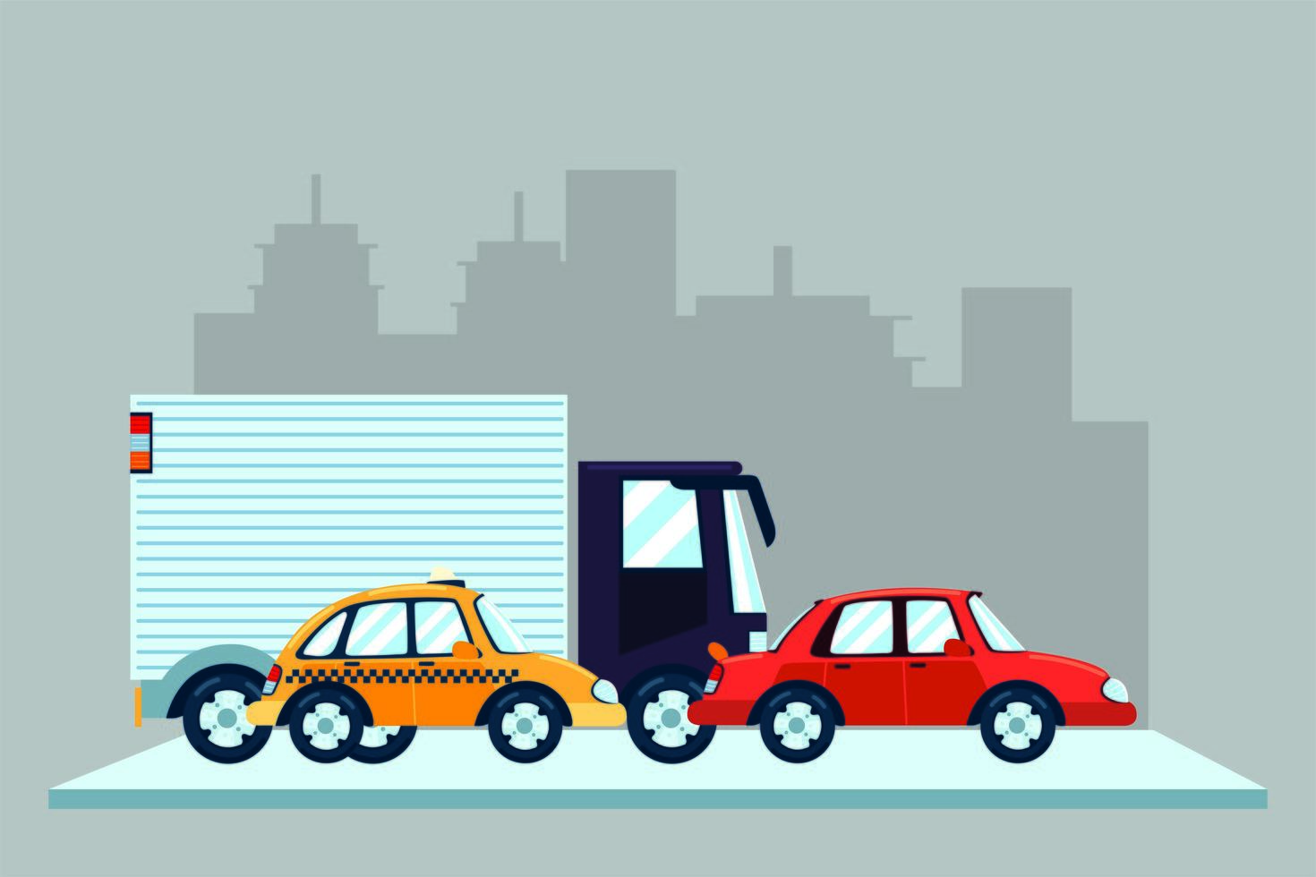 city truck and taxi vector