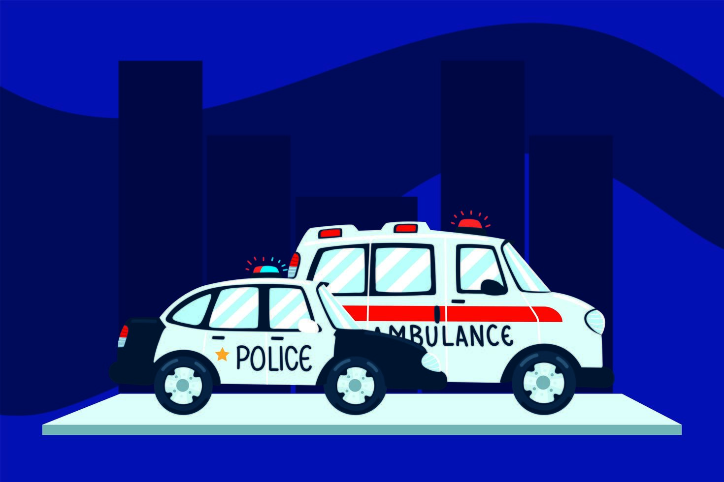 coche de policía y ambulancia. vector
