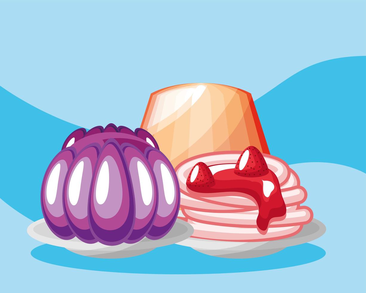 jelly and pudding with cream vector