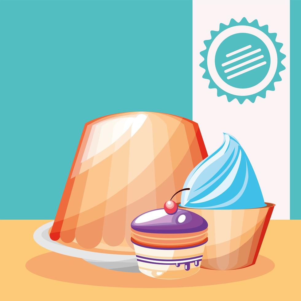 pudding, cupcake and cake vector