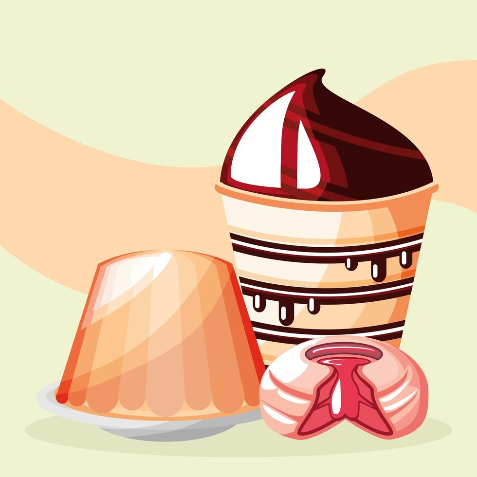 cupcake, pudding and candy vector