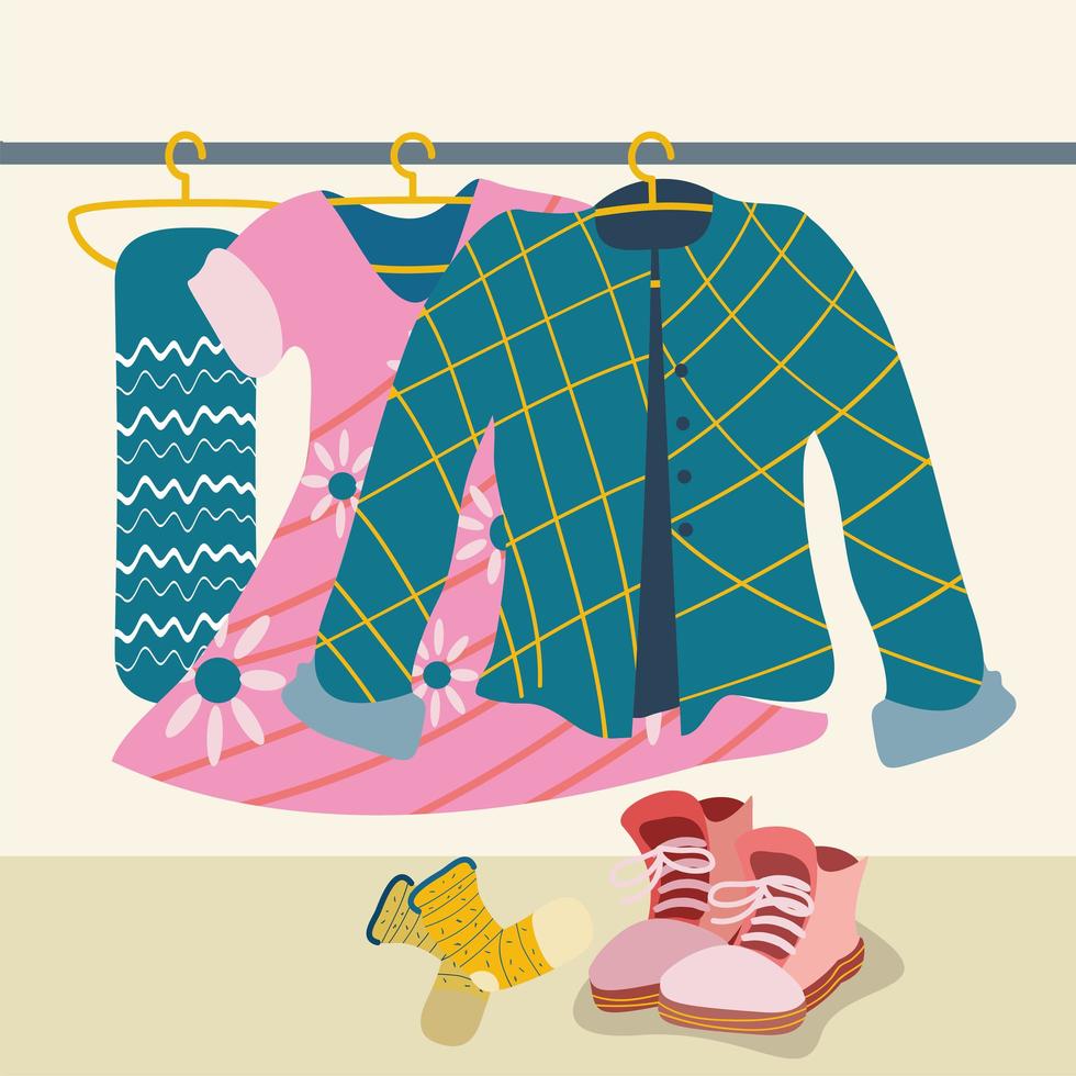 wardrobe with clothes and shoes vector