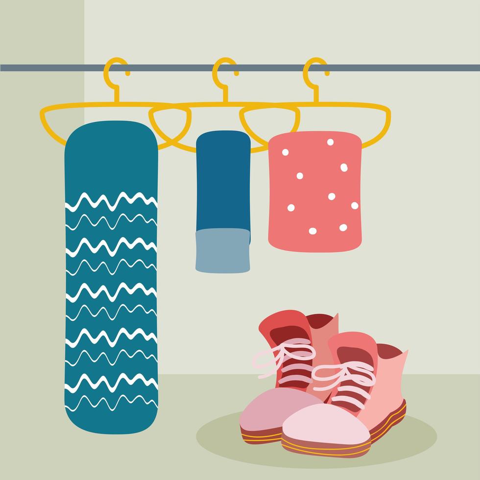 hanging clothes and boots vector