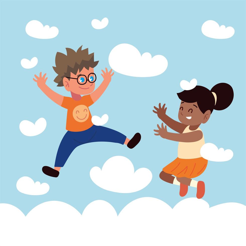 boy and girl in the clouds vector