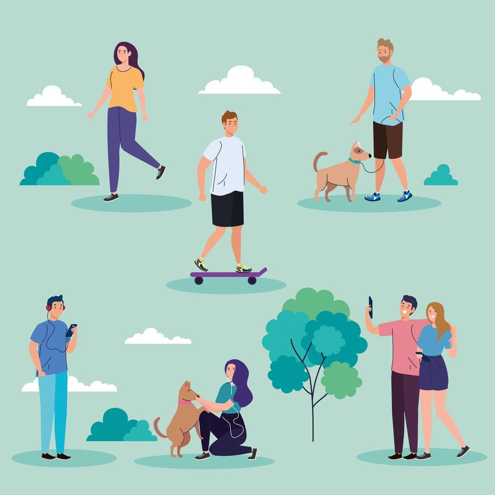 people in the park performing leisure outdoor activities vector