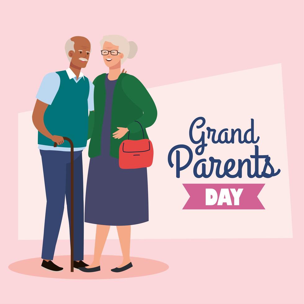 happy grand parents day with cute older couple vector