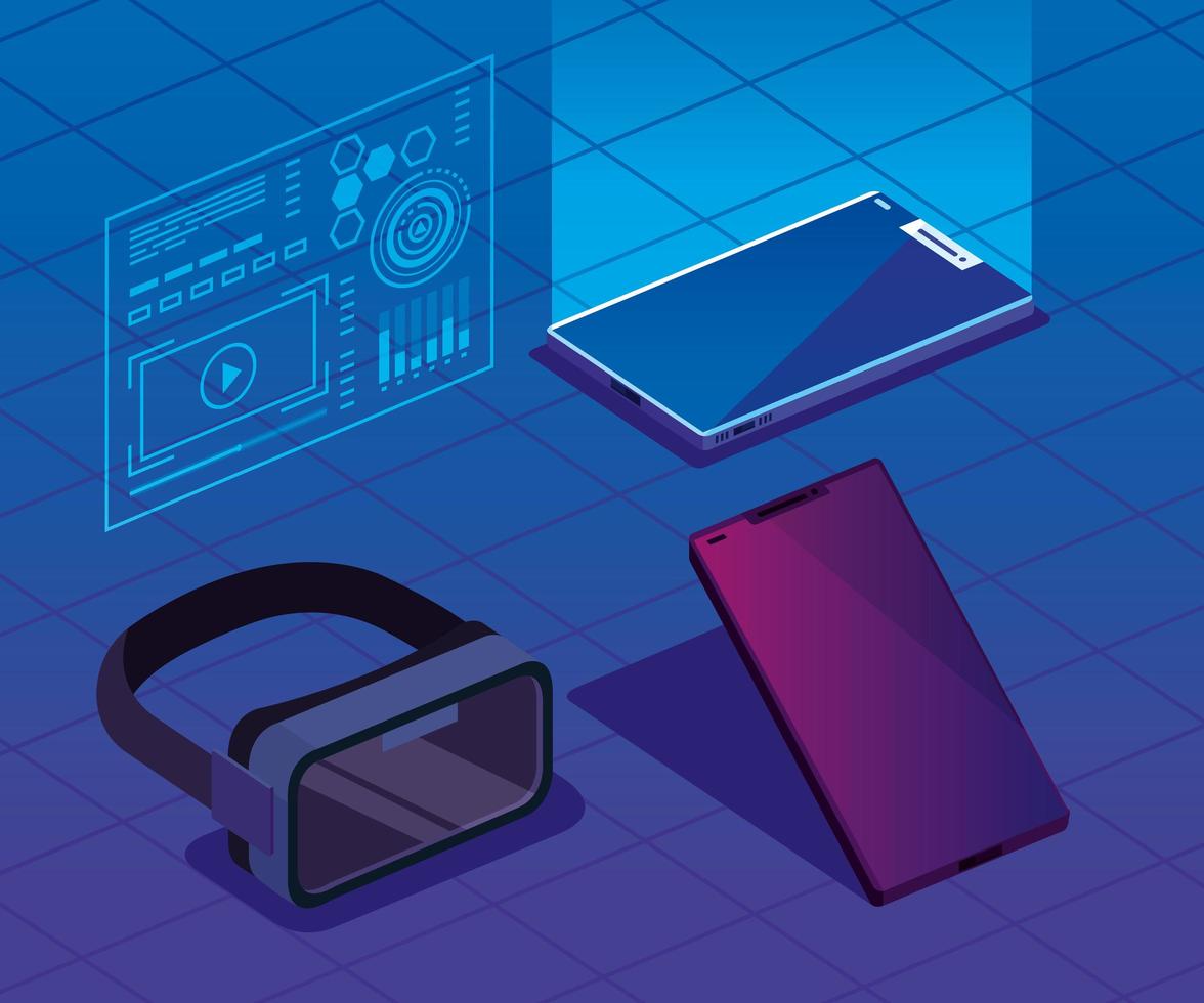glasses and smartphones of reality augmented vector