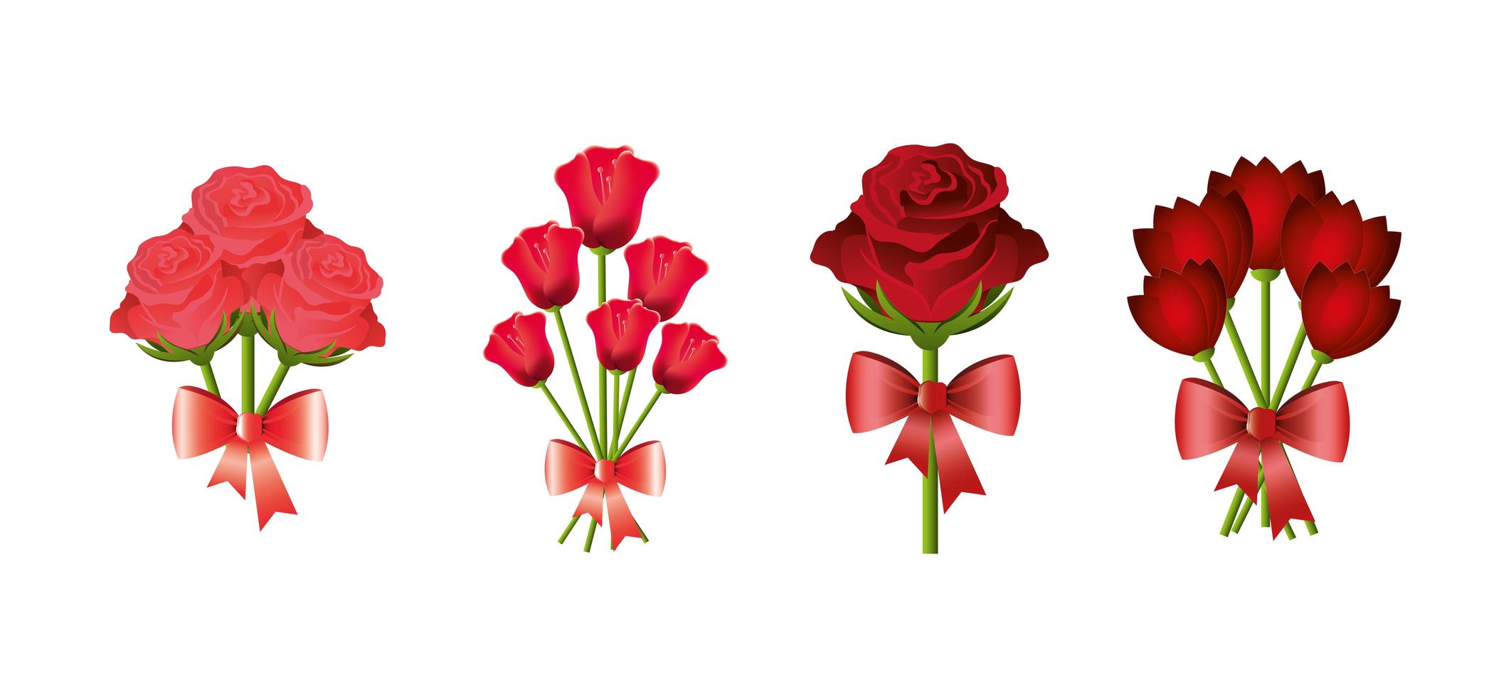 conjunto de ramos de flores con lazo de cinta vector