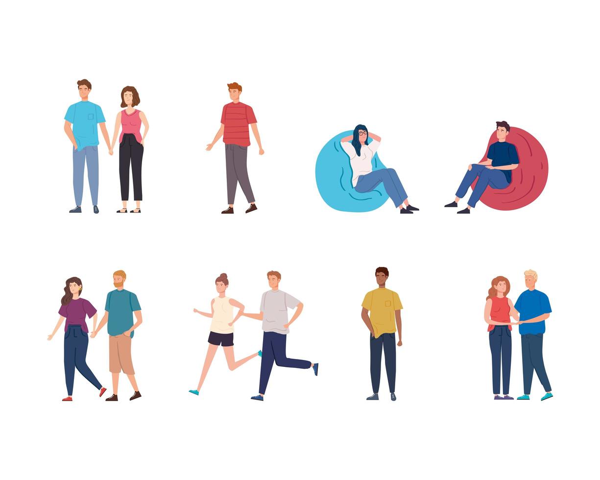 group people performing activities avatar characters vector