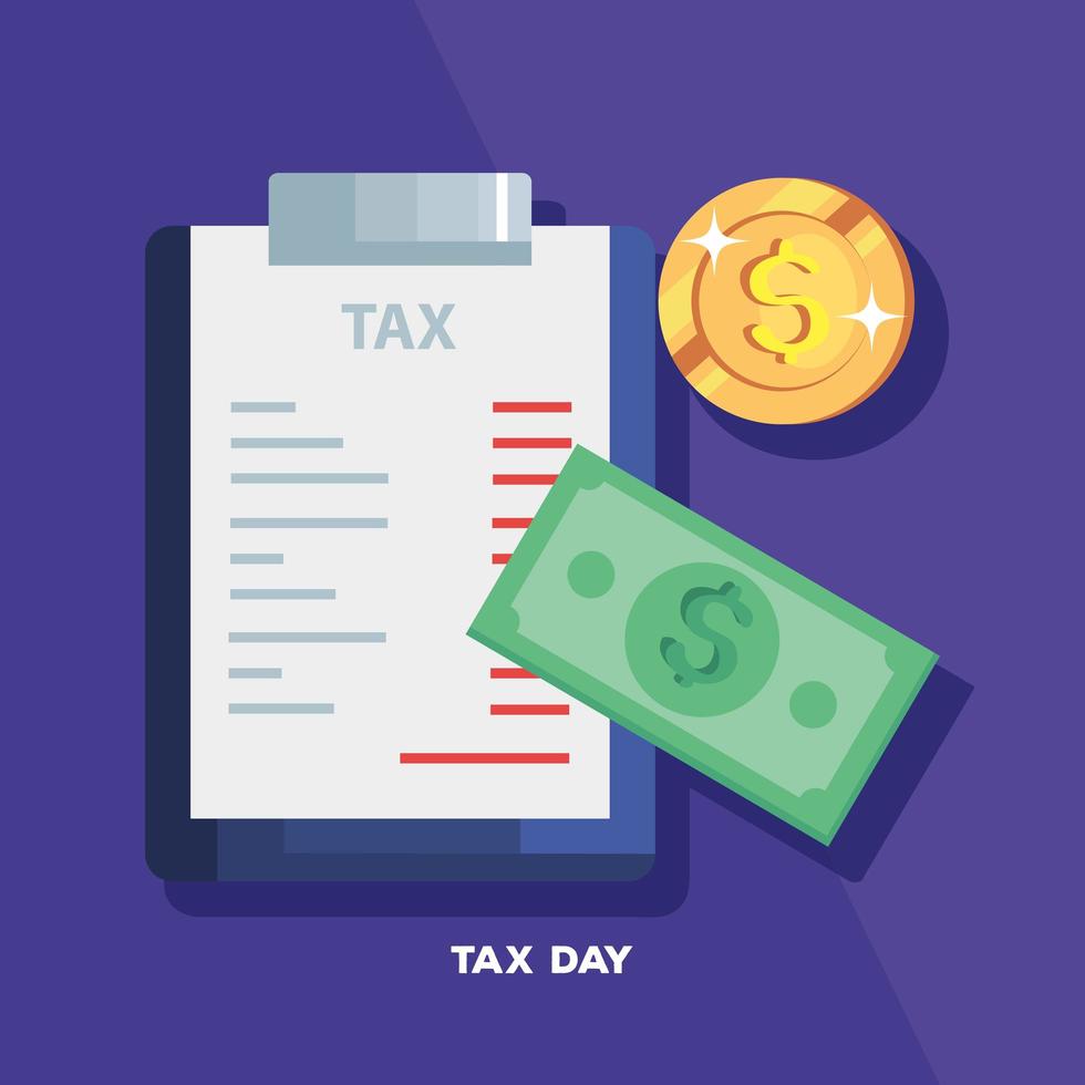 tax day poster with document and cash vector