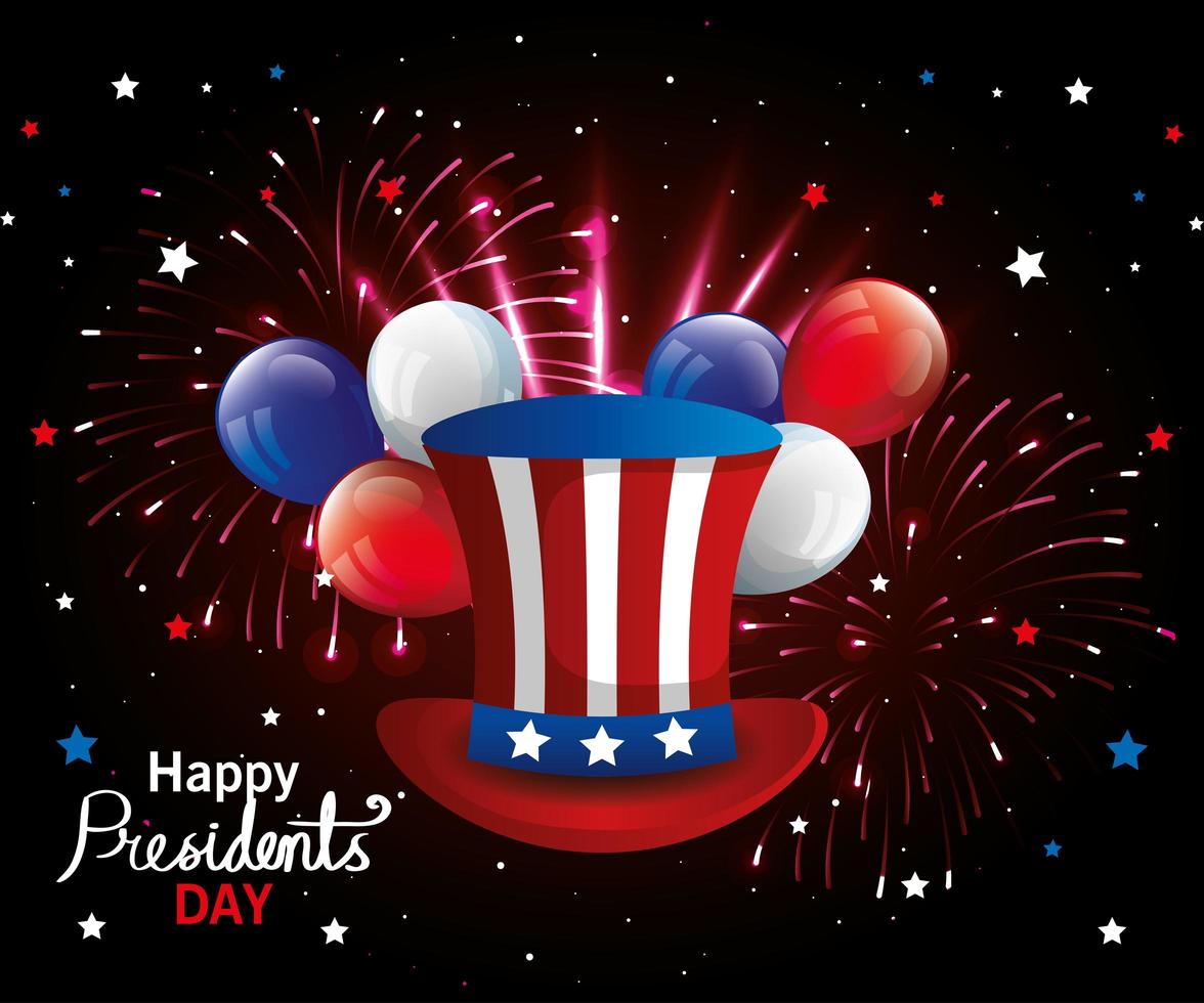 happy presidents day with top hat and balloons helium vector