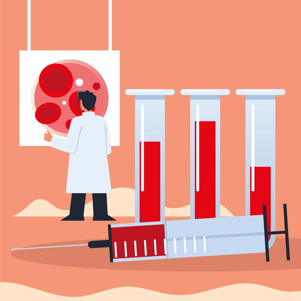 diabetes, doctor and blood tubes vector