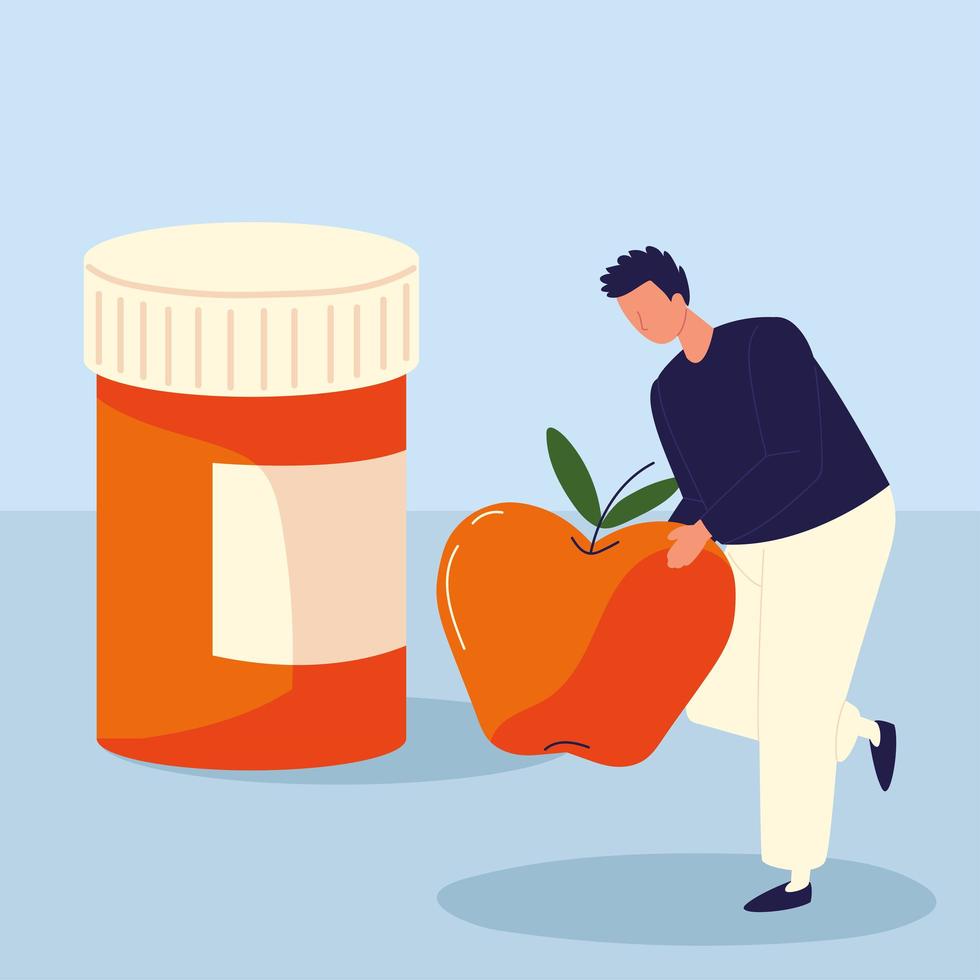 man with apple and medicine vector