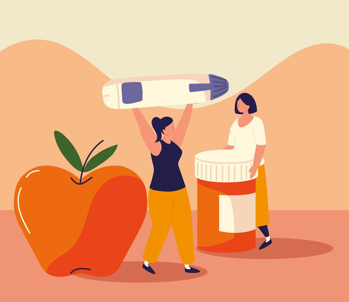 women with diabetes and medicines vector