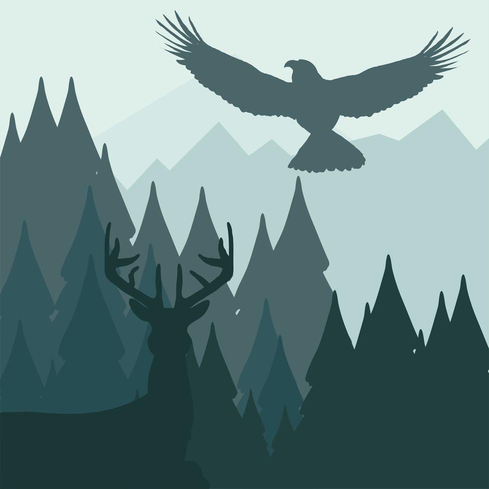silueta de un ciervo y un águila vector