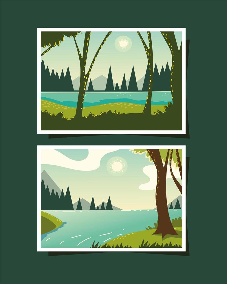 landscapes with river flowing in the forest vector