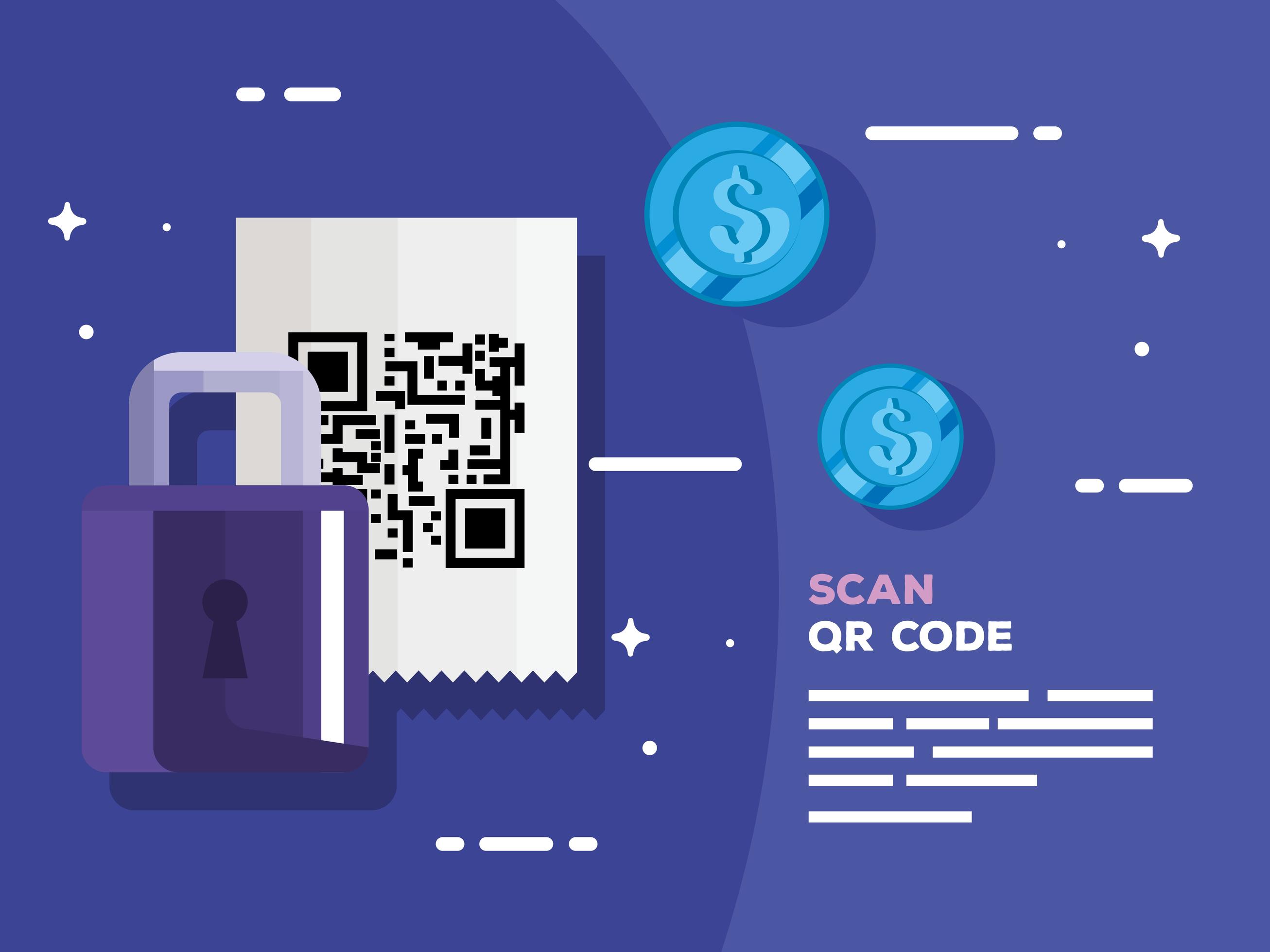 scan qr code in voucher paper with padlock and coins 2620602 Vector Art at Vecteezy