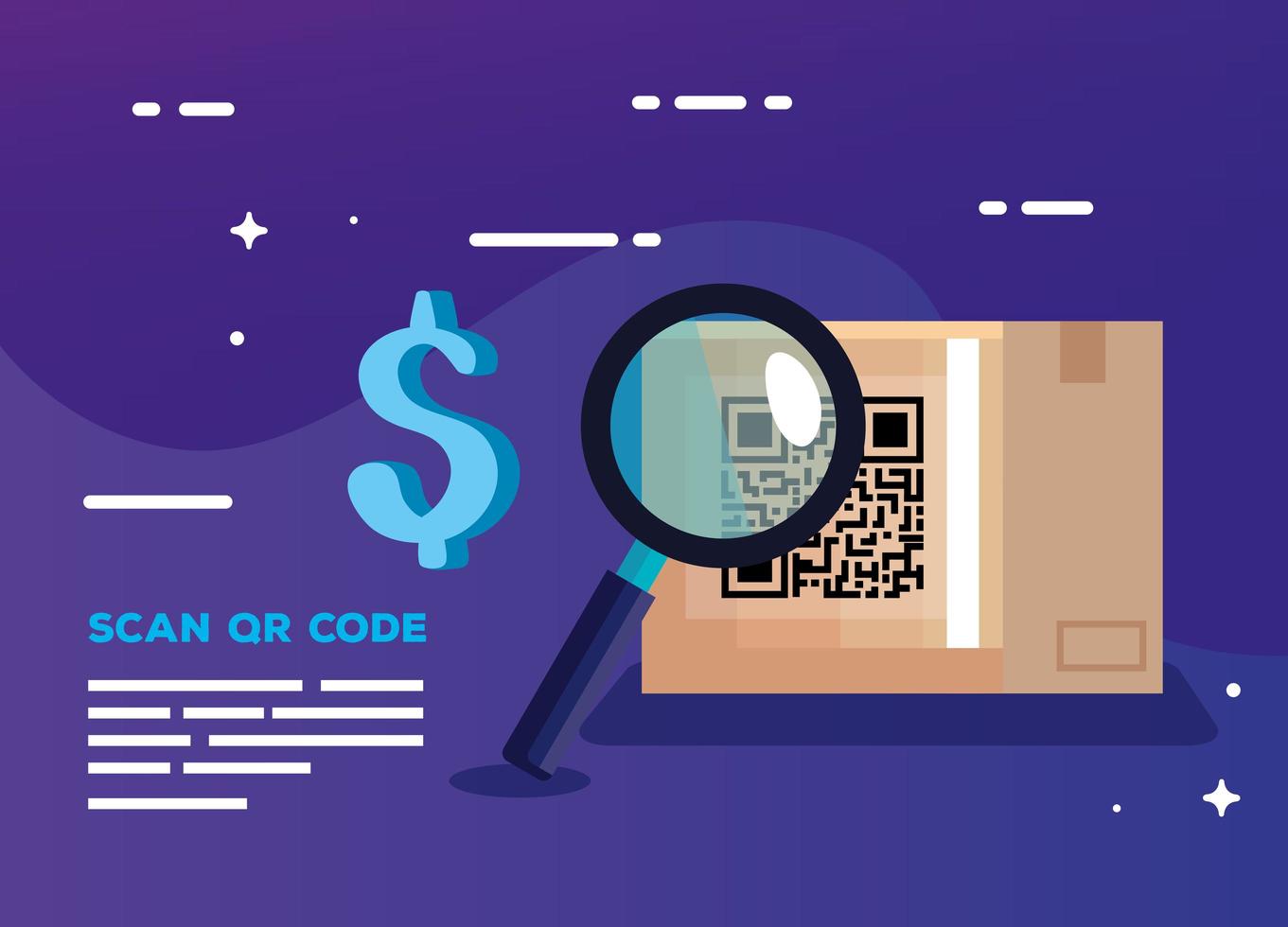 scan qr code in box carton and icons vector