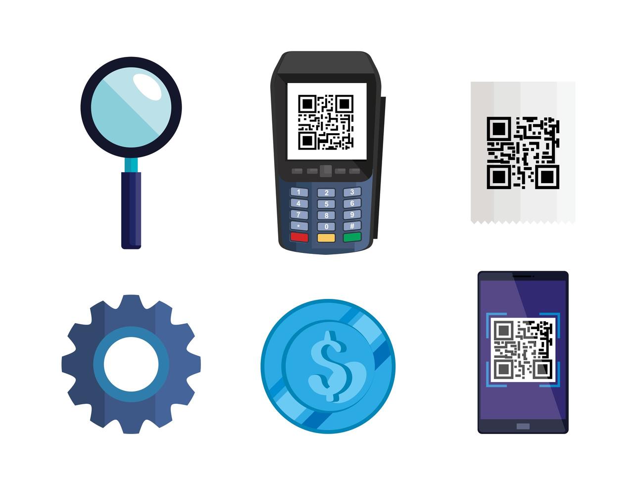 dataphone with scan qr code and set icons vector