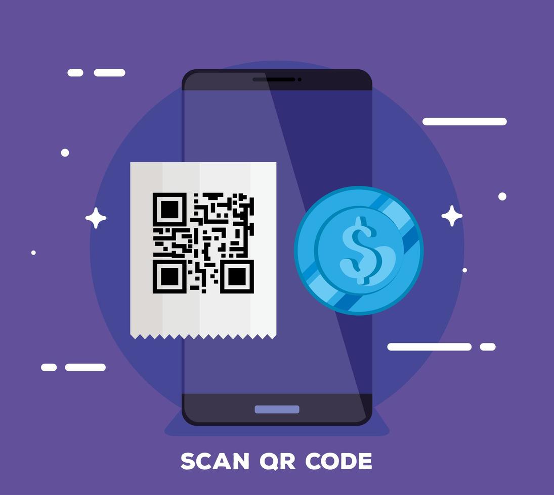 smartphone with scan code qr and icon vector