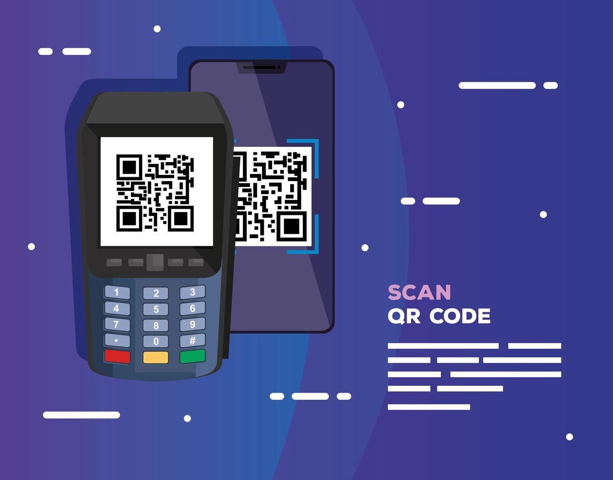 escanear el código qr con datáfono y teléfono inteligente vector