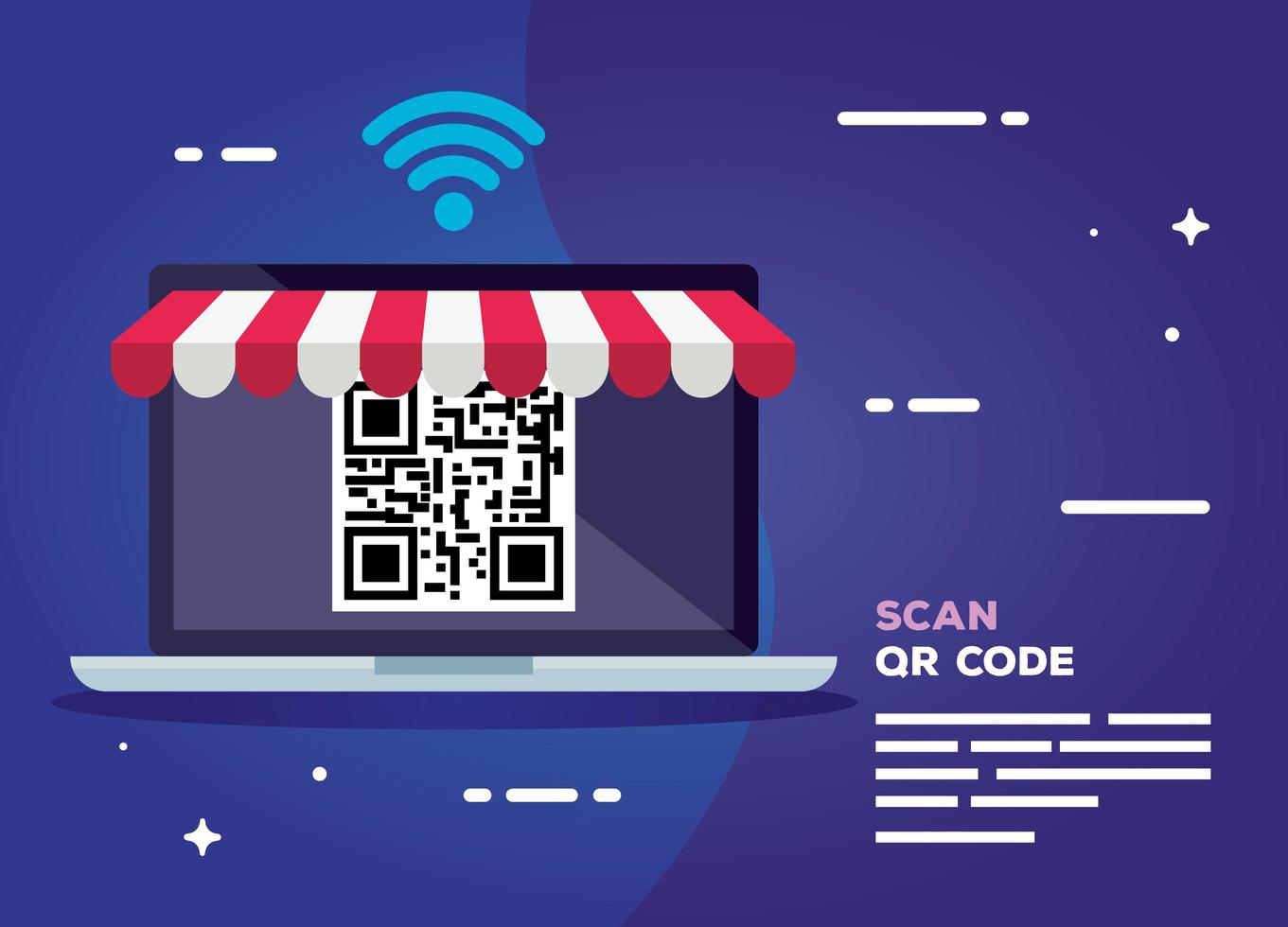 portátil con sombrilla y escanear código qr vector