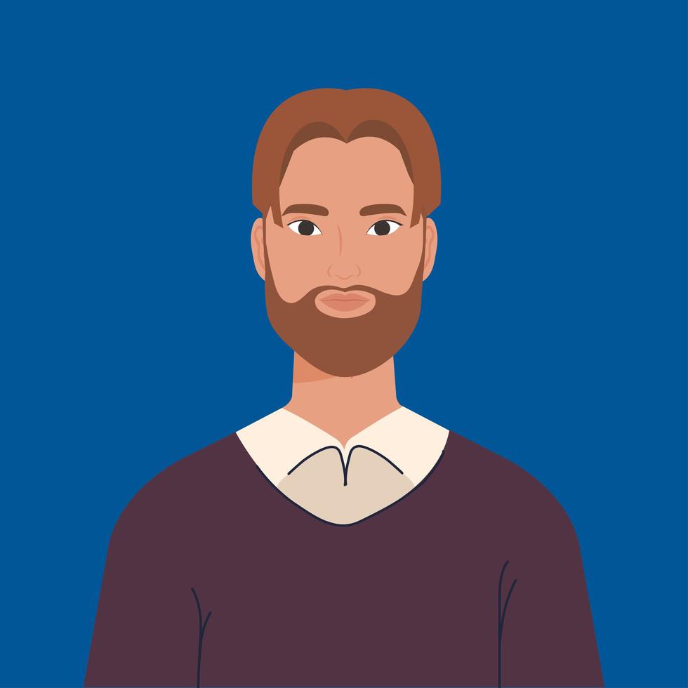 young man with beard on blue background vector