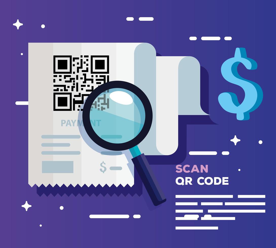 scan qr code in voucher paper with magnifying glass 2620659 Vector Art at Vecteezy