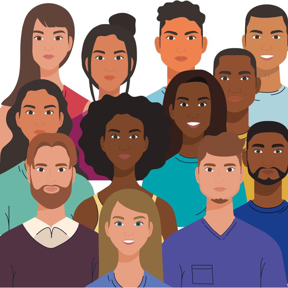 multiethnic group of people together, diversity and multiculturalism concept vector