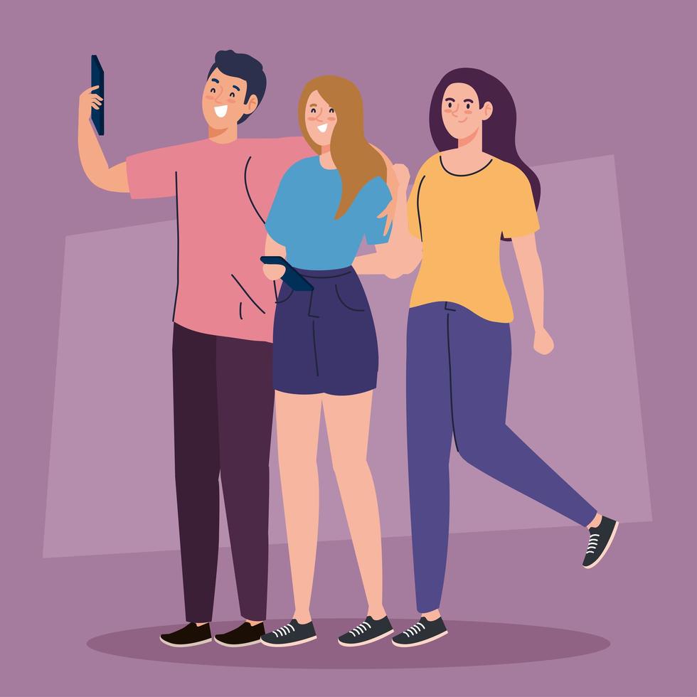 happy people take selfie, women and man are photographed together vector