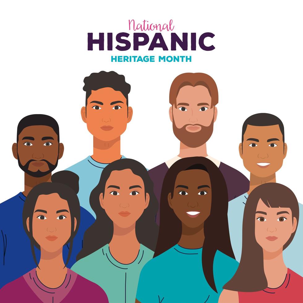 national hispanic heritage month, with women and men together, diversity and multiculturalism concept vector