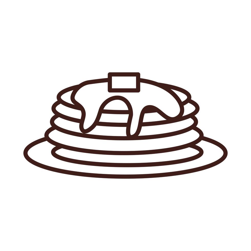 breakfast pancakes with syrup on plate line style vector