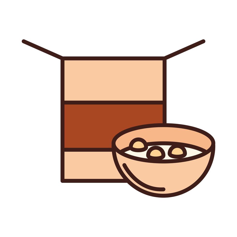 breakfast bowl with cereal and box line and fill style vector