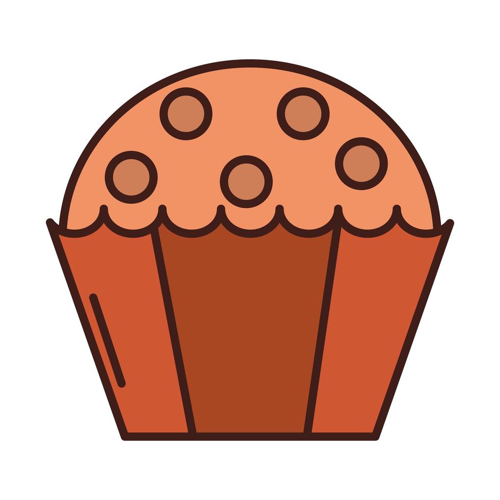 breakfast cupcake with chocolate chips line and fill style vector