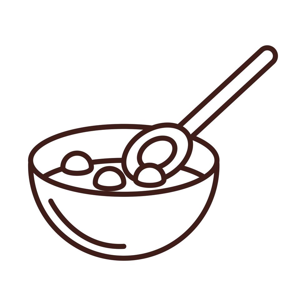 breakfast cereal in bowl with spoon line style vector