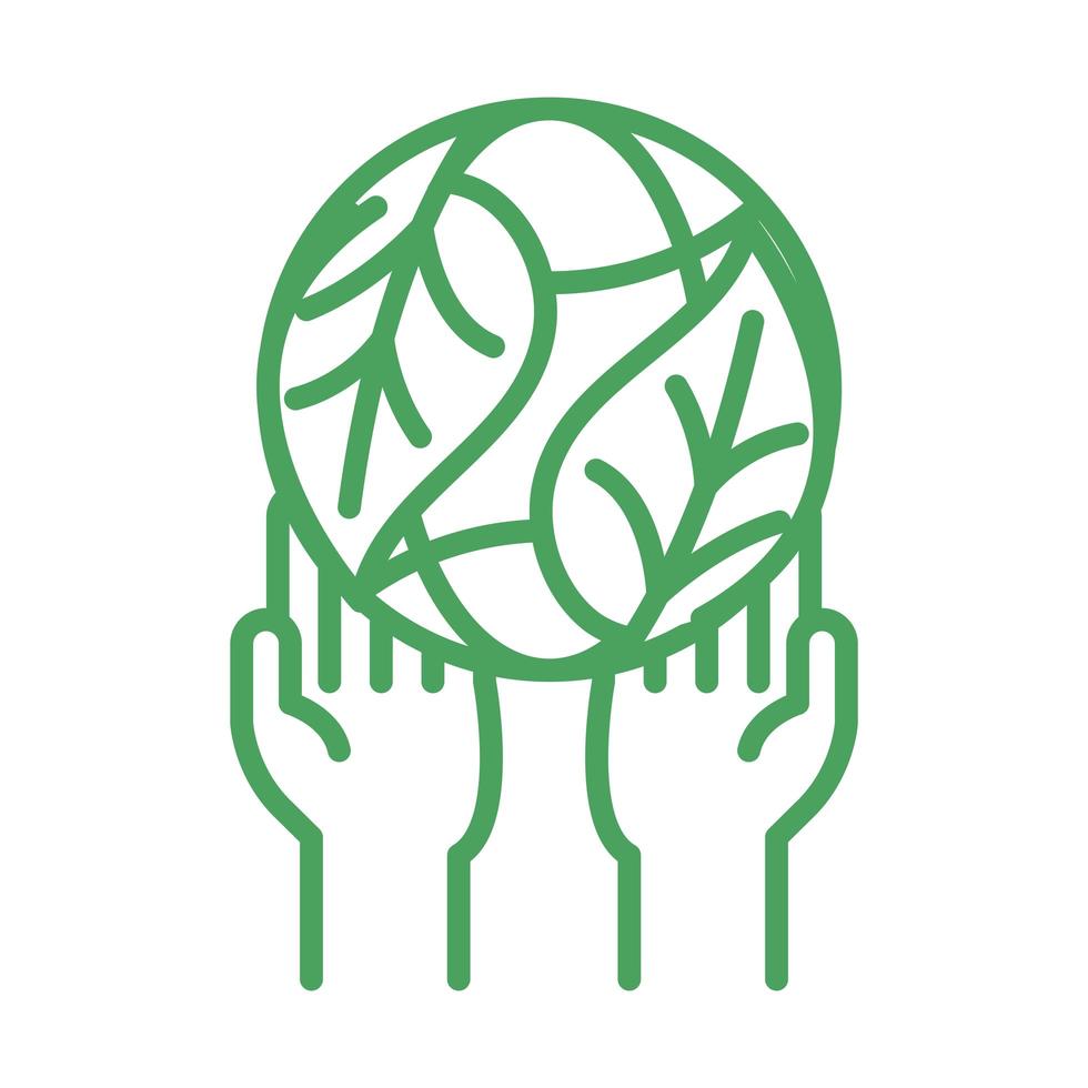 organic natural hands world leaf green line style vector