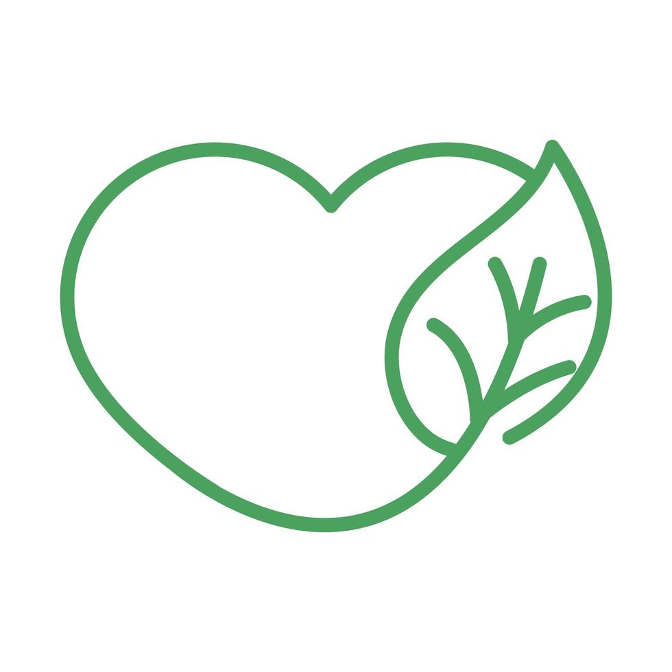 estilo de línea verde de hoja de corazón saludable natural orgánico vector