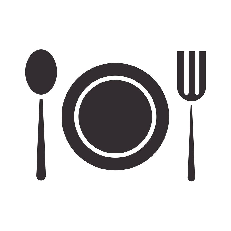 chef dish spoon and fork kitchen utensil silhouette style icon vector