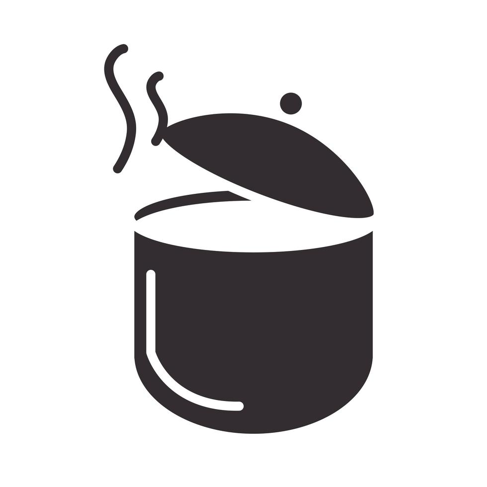 chef pot with hot soup kitchen menu silhouette style icon vector