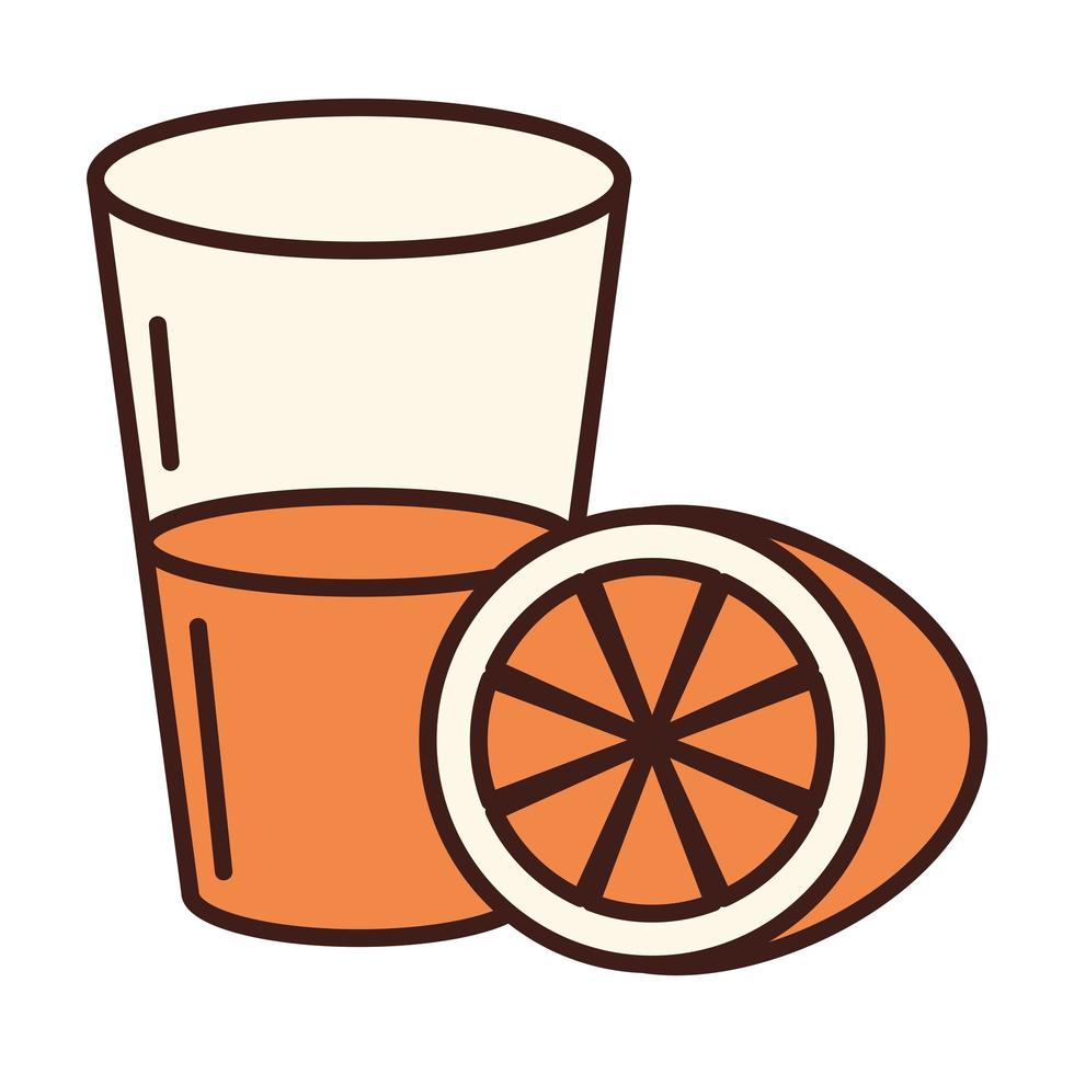 breakfast orange juice in glass and fruit line and fill style vector