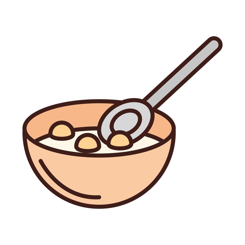 breakfast cereal in bowl with spoon line and fill style vector