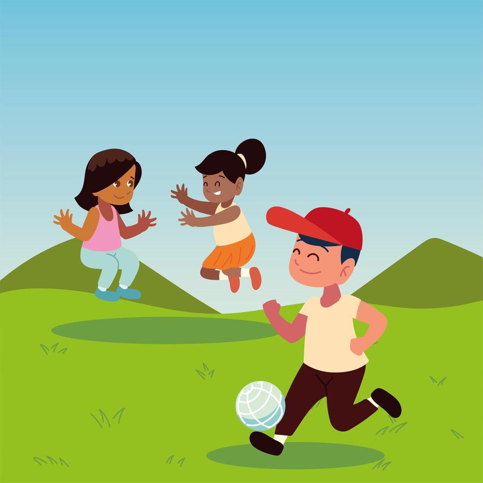 boy and girls in the park vector