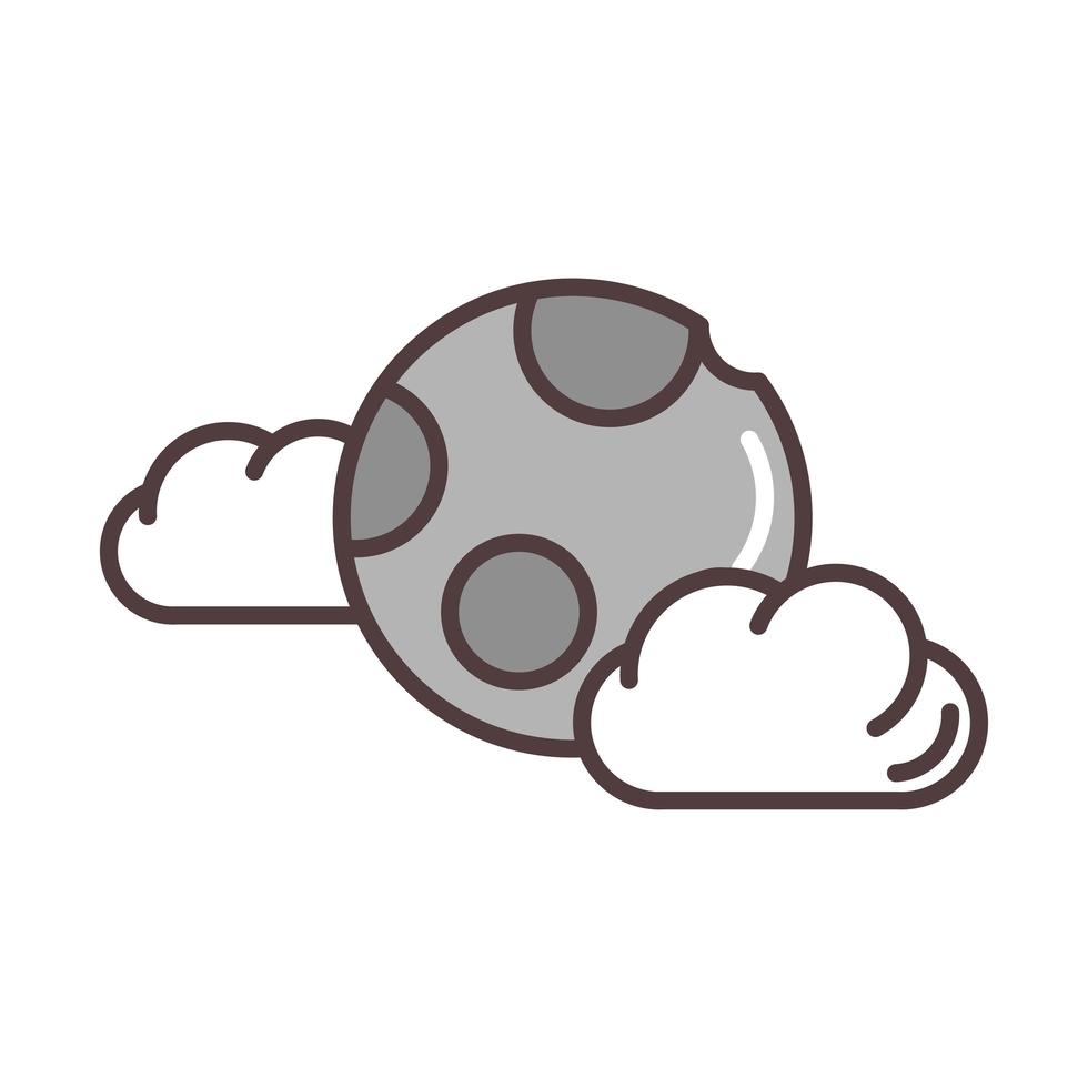 weather moon and clouds sky line and fill style vector
