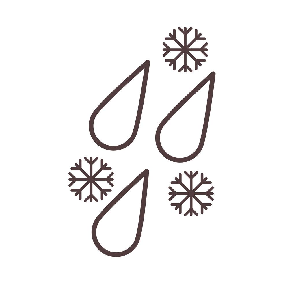 estilo de icono de línea de copo de nieve y lluvia de invierno de nube de clima vector