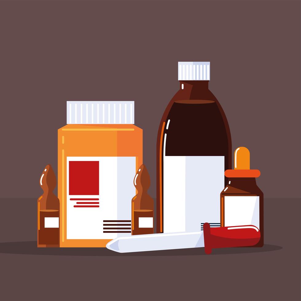 medicine dropper and bottles vector