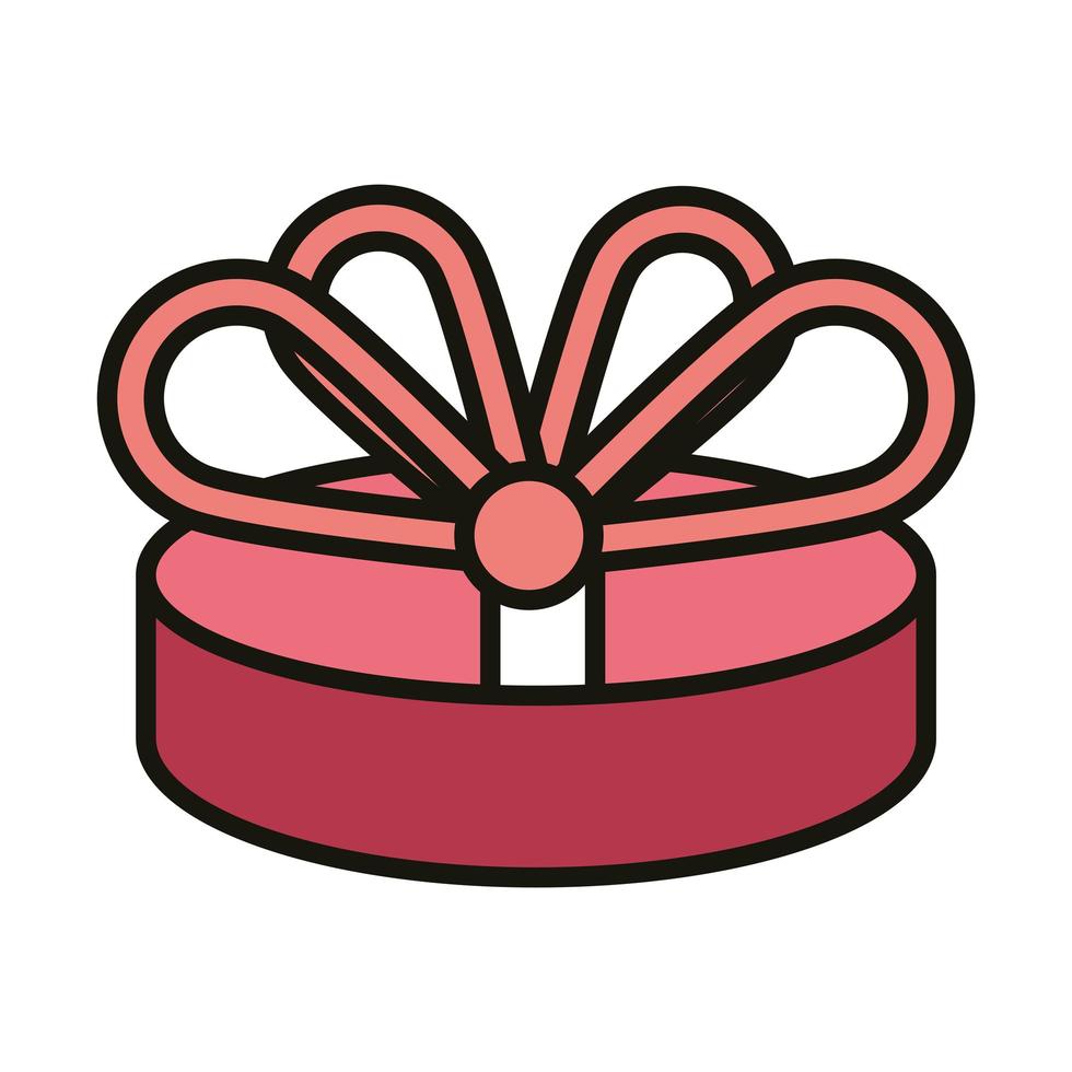 happy birthday round gift box surprise celebration party line and fill style vector