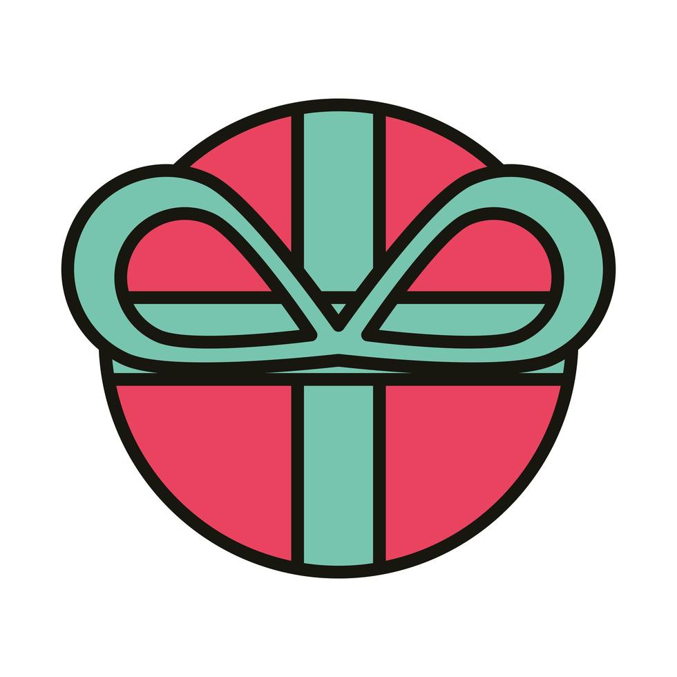 happy birthday top view present box with bow celebration party line and fill style vector
