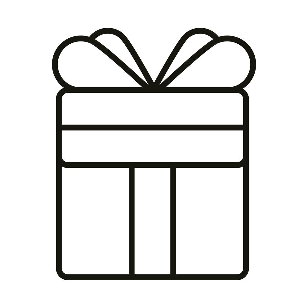 Caja de regalo cuadrada de feliz cumpleaños con estilo de icono de línea de fiesta de celebración de arco vector