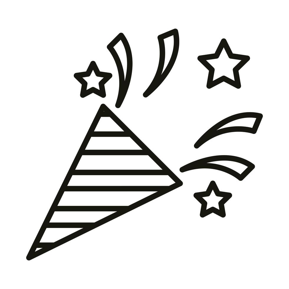 happy birthday horn confetti decoration celebration party line icon style vector